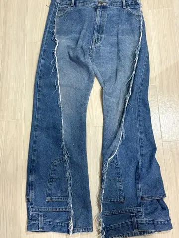 y2k 재구성 프린지 데님 부츠 컷 팬츠