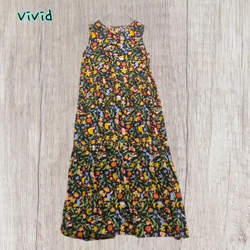 Vivid 롱 원피스 슬리브리스 꽃 새 나비 올 패턴