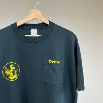 90s USA제 블랙 프린트 티셔츠 포켓 티 블랙 XL 빈티지