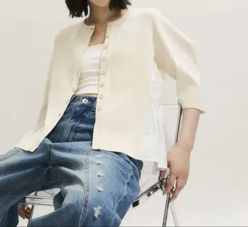 ADAM ET ROPE' FEMME 페플럼 셔츠 콤비 가디건