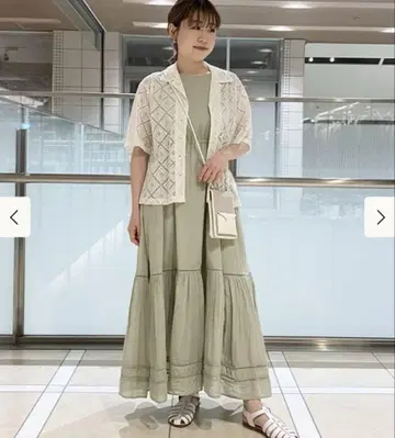 beams 티어드 원피스 맥시 길이 그린