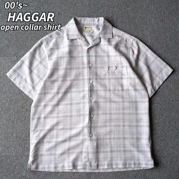 00s haggar 오픈 카라 셔츠 반팔 폴리에스테르 아이보리 그레이 M