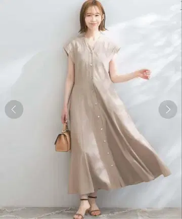 ROSSO 허리 쉐이프 V넥 원피스 베이지 38 사이즈