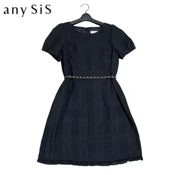 새상품급 애니시스 체크 프릴 체인 벨트 노카라 원피스