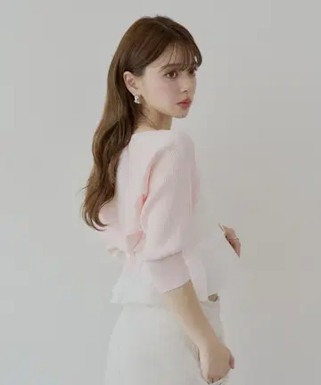 Chico 리브 리본 볼레로 가디건 핑크
