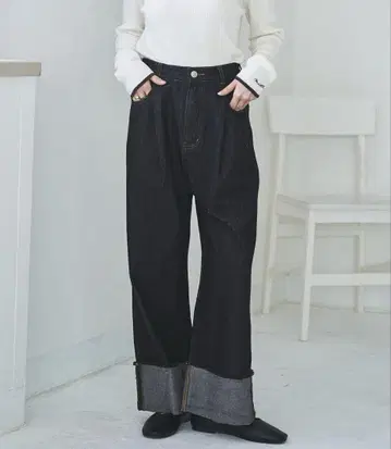 mil 밀 롤업 와이드 데님 팬츠