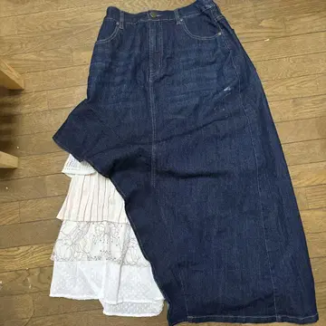 Somari 데님 레이스 롱 스커트