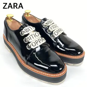 ZARA 자라 통굽 리본 슈레이스 에나멜 가죽 신발 블랙 36 검정