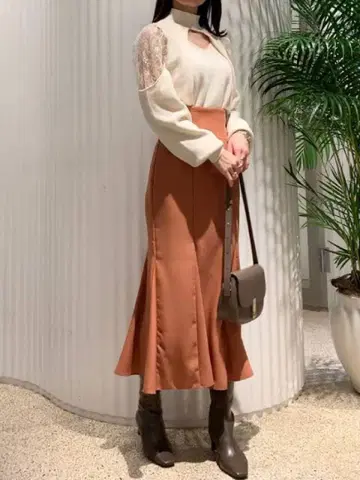 snidel 하이 웨스트 플레어 스커트 오렌지