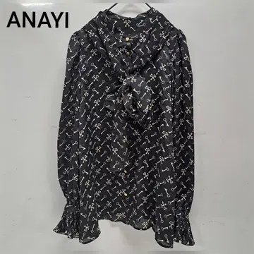 미사용 ANAYI 키 프린트 보타이 블라우스 블랙 38
