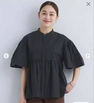 그린 라벨 릴랙싱 페플럼 & 볼륨 슬리브 블라우스 블랙