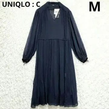 유니클로 : C 쉬폰 플리츠 원피스 긴팔 네이비 이너 포함