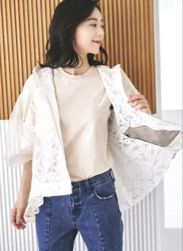 루일 에 부티크 * 정가 13,200엔! 레이스 오간자 후드티 블루종