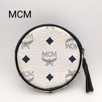 엠씨엠 MCM 로고 라운드 프린지 코인 케이스 동전 지갑 네이비