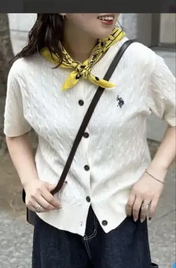 U.S. POLO ASSN. 케이블 니트 반팔 가디건