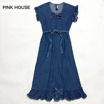 새상품급 PINK HOUSE 프릴 리본 벨트 데님 원피스