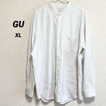 지유 긴팔 노카라 셔츠 화이트 라이트 그레이 XL