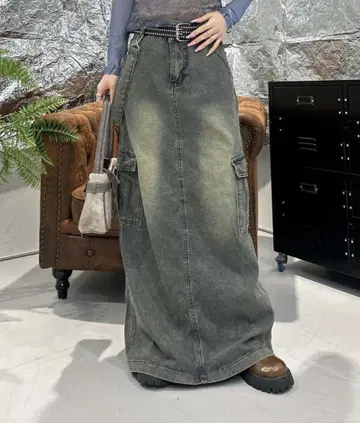 sedacle girl 오버다이 카고 롱 스커트 M