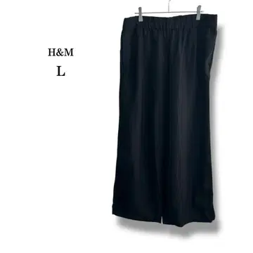 H&M] 코튼 100% 남성용 와이드 스트레이트 팬츠 허리 밴딩 블랙 L