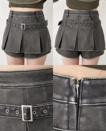 앤티크 가죽 플리츠 숏 팬츠