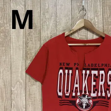 빈티지 QUAKERS 구제 의류 반팔 티셔츠 여름옷 아메카지 옷깃 얼룩