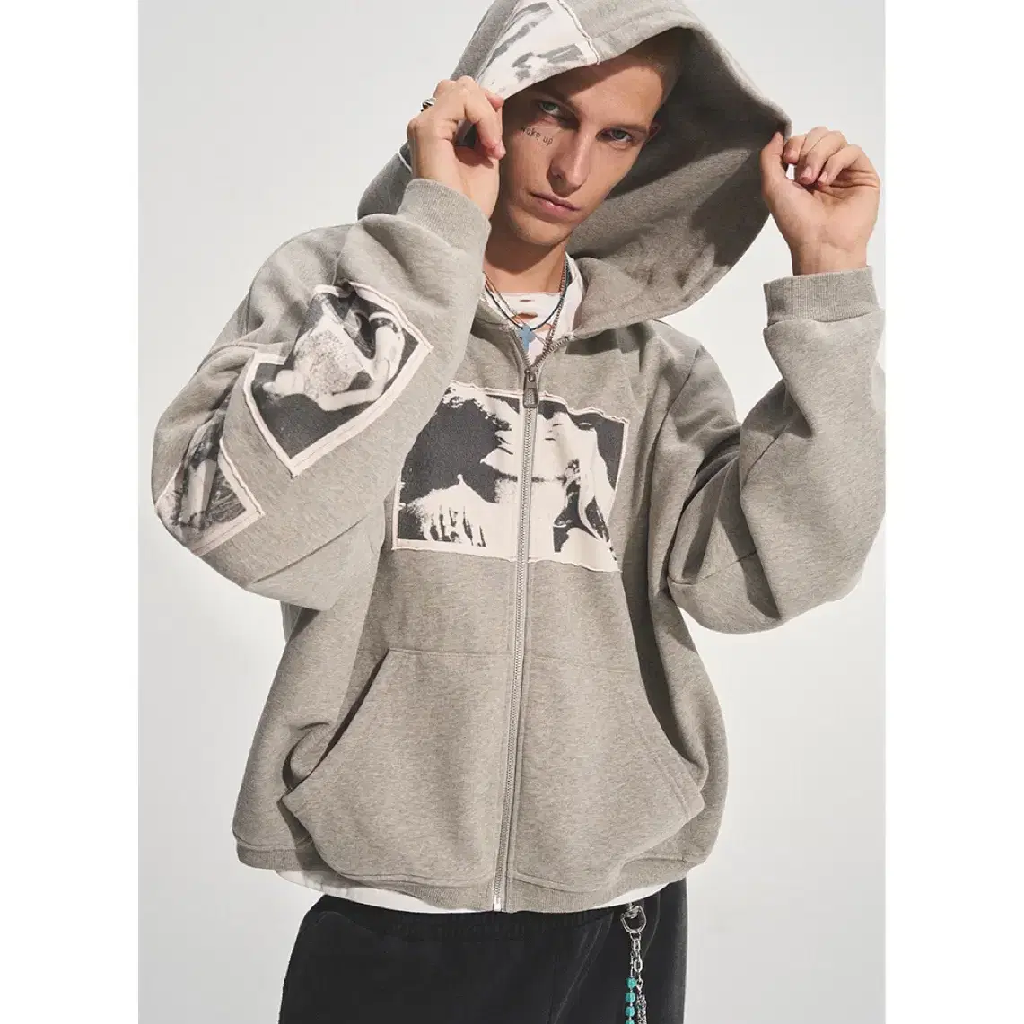 BASTARD Punk Print Patch Washed Hoodie Zip-Up | Bunjang Global
