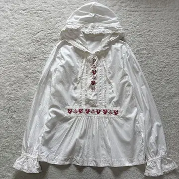 핑크 하우스 빈티지 자수 후드 부착 블라우스 다람쥐