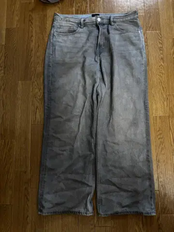 H&M 블루 그레이 스트레이트 데님 얼룩 가공