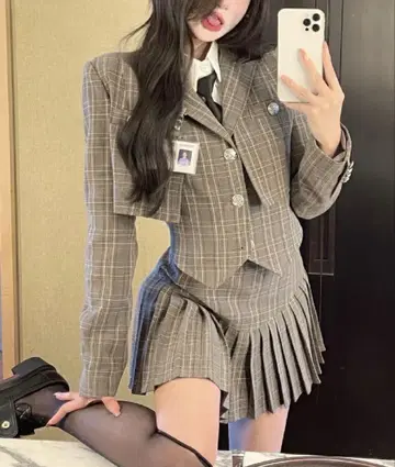 브라운 계열 체크 셋업