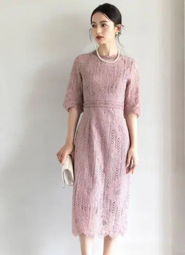 드레스 결혼식 경사 포멀 레이스 원피스 핑크 S 사이즈