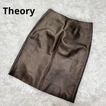 Theory 띠어리 타이트 스커트 브라운 양가죽 무릎 기장