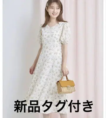 토코 클로젯 플라워 패턴 카슈쿨 백 리본 퍼프 슬리브 원피스