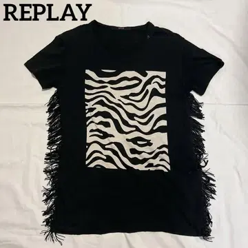 REPLAY (리플레이) 제브라 패턴 프린지 티셔츠
