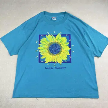 90s Hanes 티셔츠 해바라기 벌 좋은 프린트 에메랄드