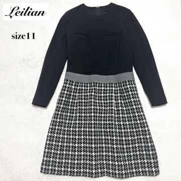 새상품급 Leilian 실크 혼방 체크 트위드 절개 원피스