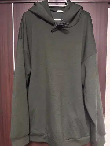 지유 GU 더블 페이스 빅 풀오버 후드티 XL 올리브 후드 부착