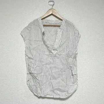 개럴개런트 린넨 슬리브리스 스키퍼 블라우스 스트라이프