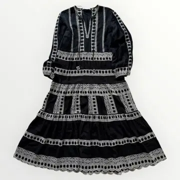 ZARA 린넨 혼방 롱 원피스 자수 자수 블랙 민족