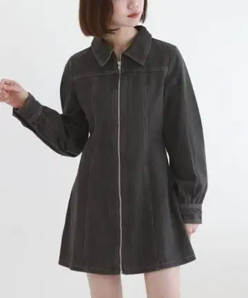 archive 프론트 지퍼 데님 원피스 그레이