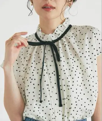러브틱 모자 꽁지 도트 리본 블라우스
