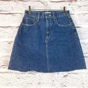 r110 MOUSSY 다크 블루 데님 A 라인 미니 스커트