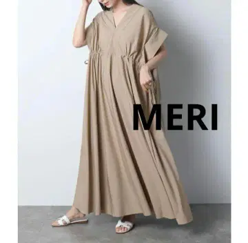MERI 허리 셔링 V넥 원피스