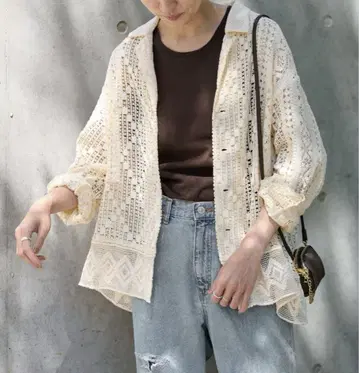 앤티크 레이스 오픈 카라 셔츠