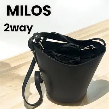 MILOS 버킷백 2way 숄더백 천연 가죽 블랙 밀로스