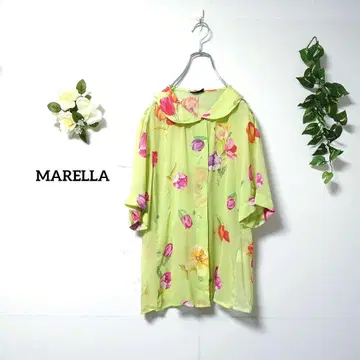 마레라 꽃무늬 반팔 블라우스 사이즈 42 LL 이탈리아제