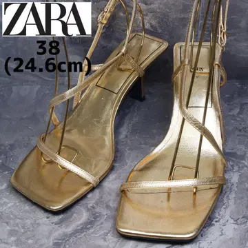 ZARA 자라 스퀘어토 샌들 골드 스트랩 가죽 38