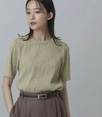 나미나미 스트라이프 풀오버 플리츠 반팔 상의