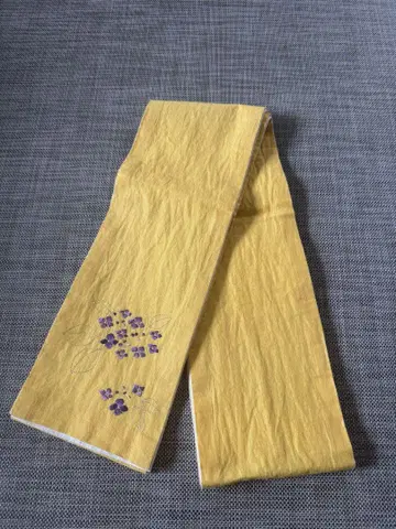 반폭 오비 수국 자수 옐로우 컬러 린넨 면