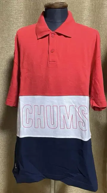 CHUMS 피케 셔츠 레드/화이트/네이비 반팔