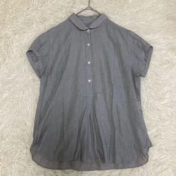 마가렛 호웰 반팔 셔츠 블라우스 둥근 카라 스트라이프 퍼프 슬리브 L